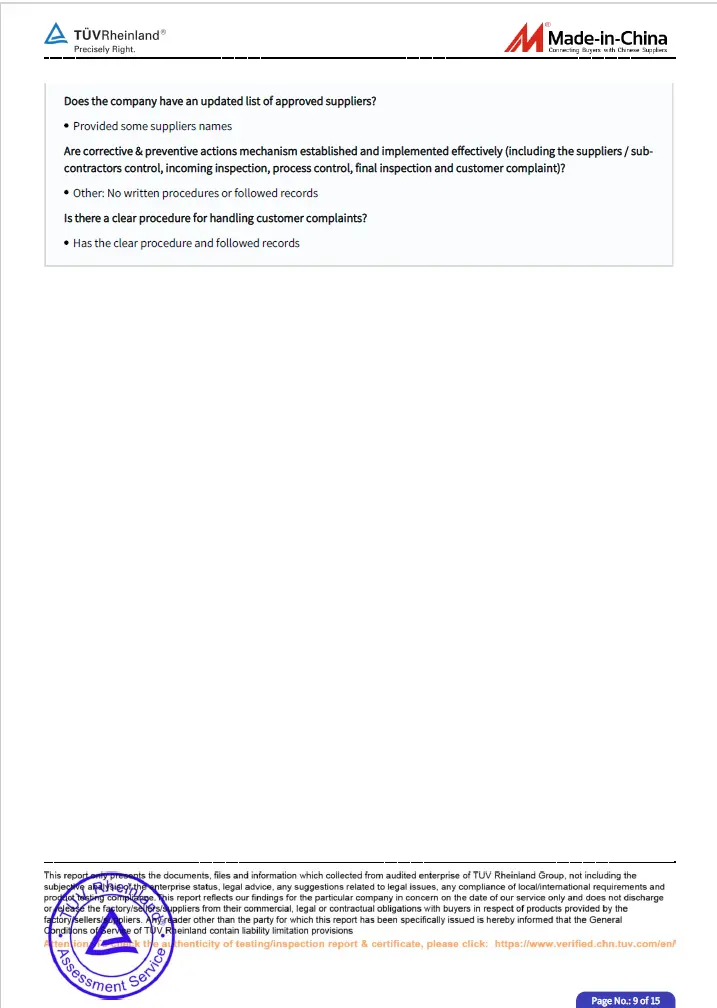 TUV Rheinland audit report, страница 9